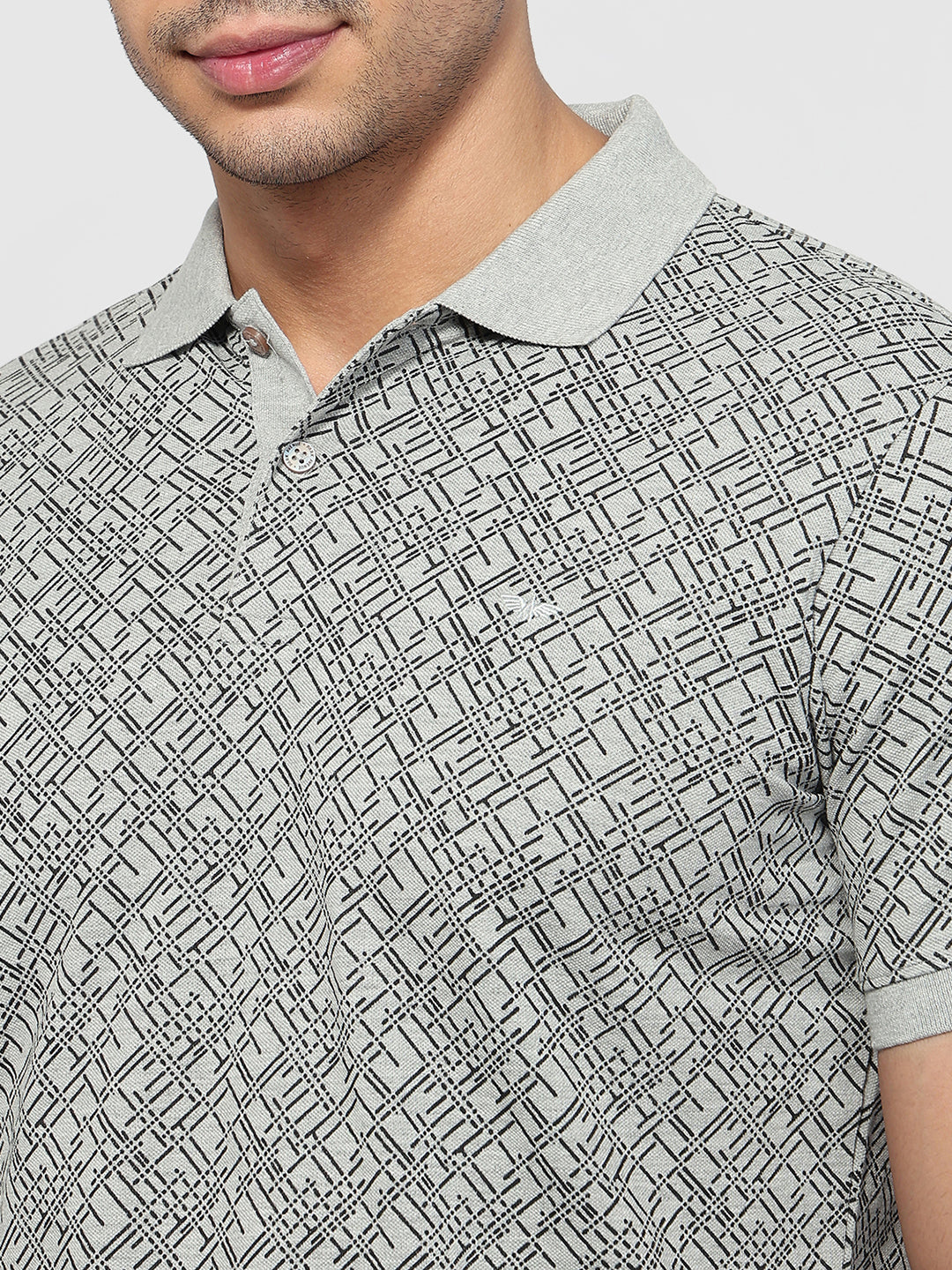 Park Avenue Men Grey Slim Fit Print Polo Neck Collar T-shirt