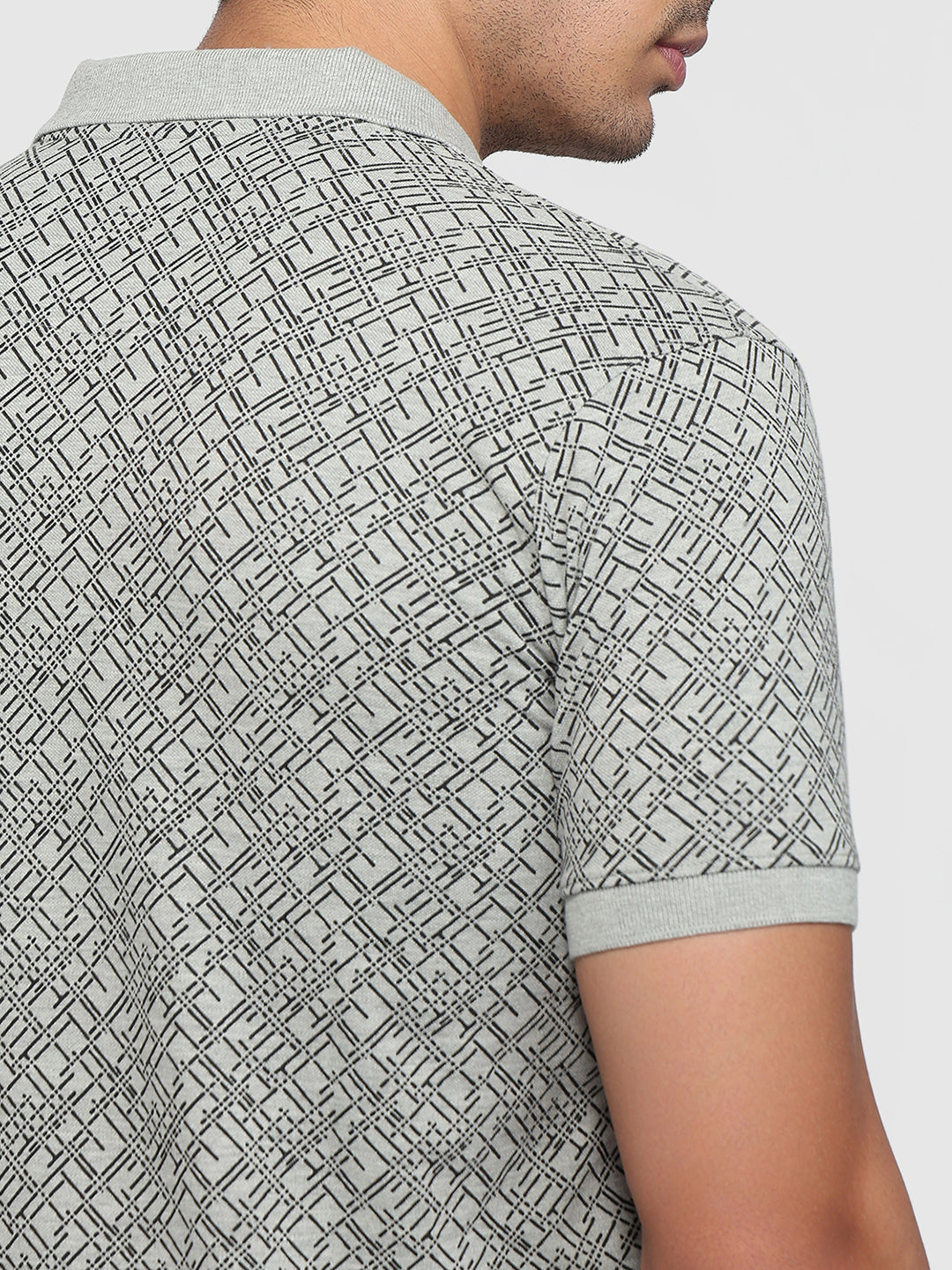 Park Avenue Men Grey Slim Fit Print Polo Neck Collar T-shirt