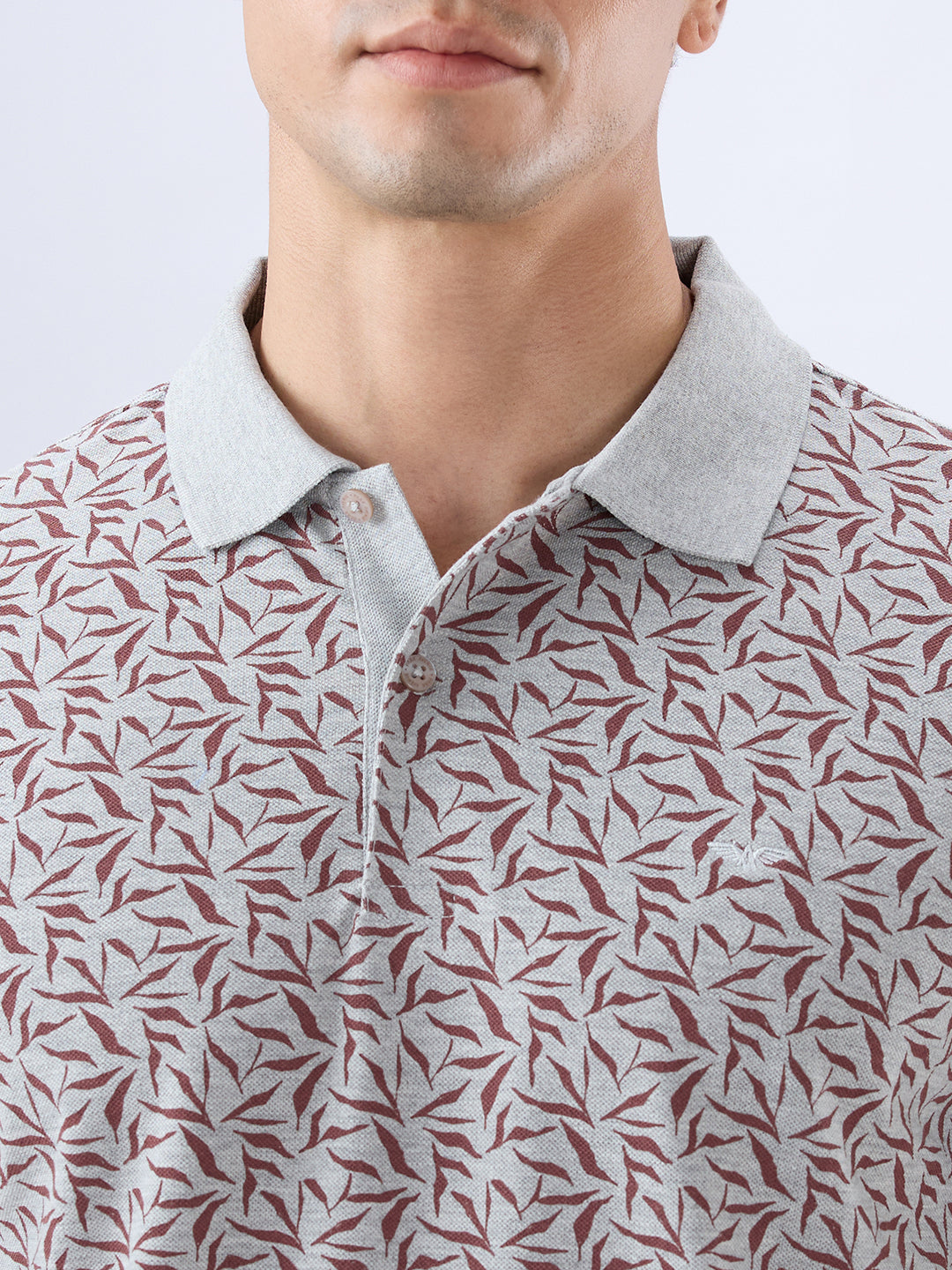 Park Avenue Men Grey Slim Fit Print Polo Neck Collar T-shirt