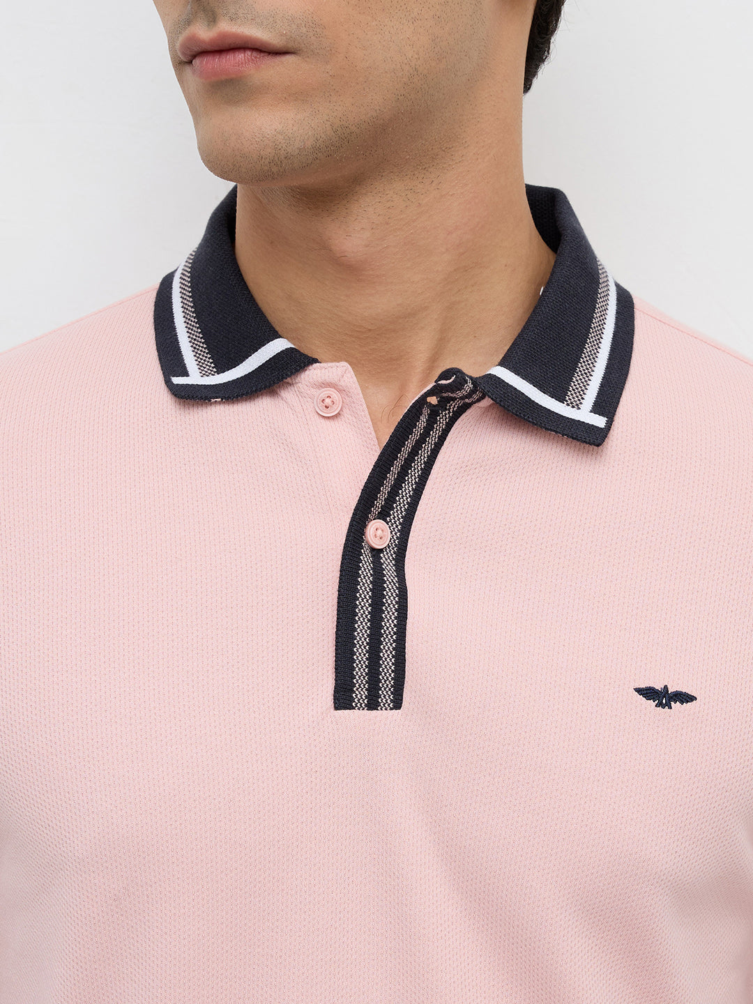 Park Avenue Men Pink Slim Fit Structure Polo Neck Collar T-shirt