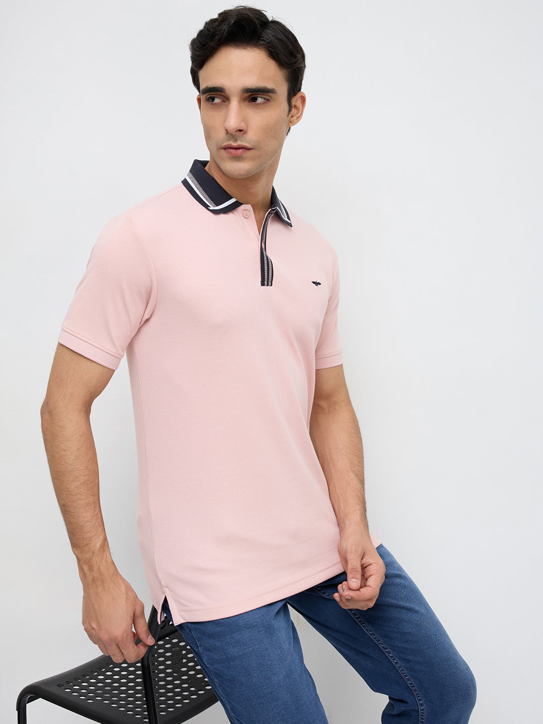 Park Avenue Men Pink Slim Fit Structure Polo Neck Collar T-shirt