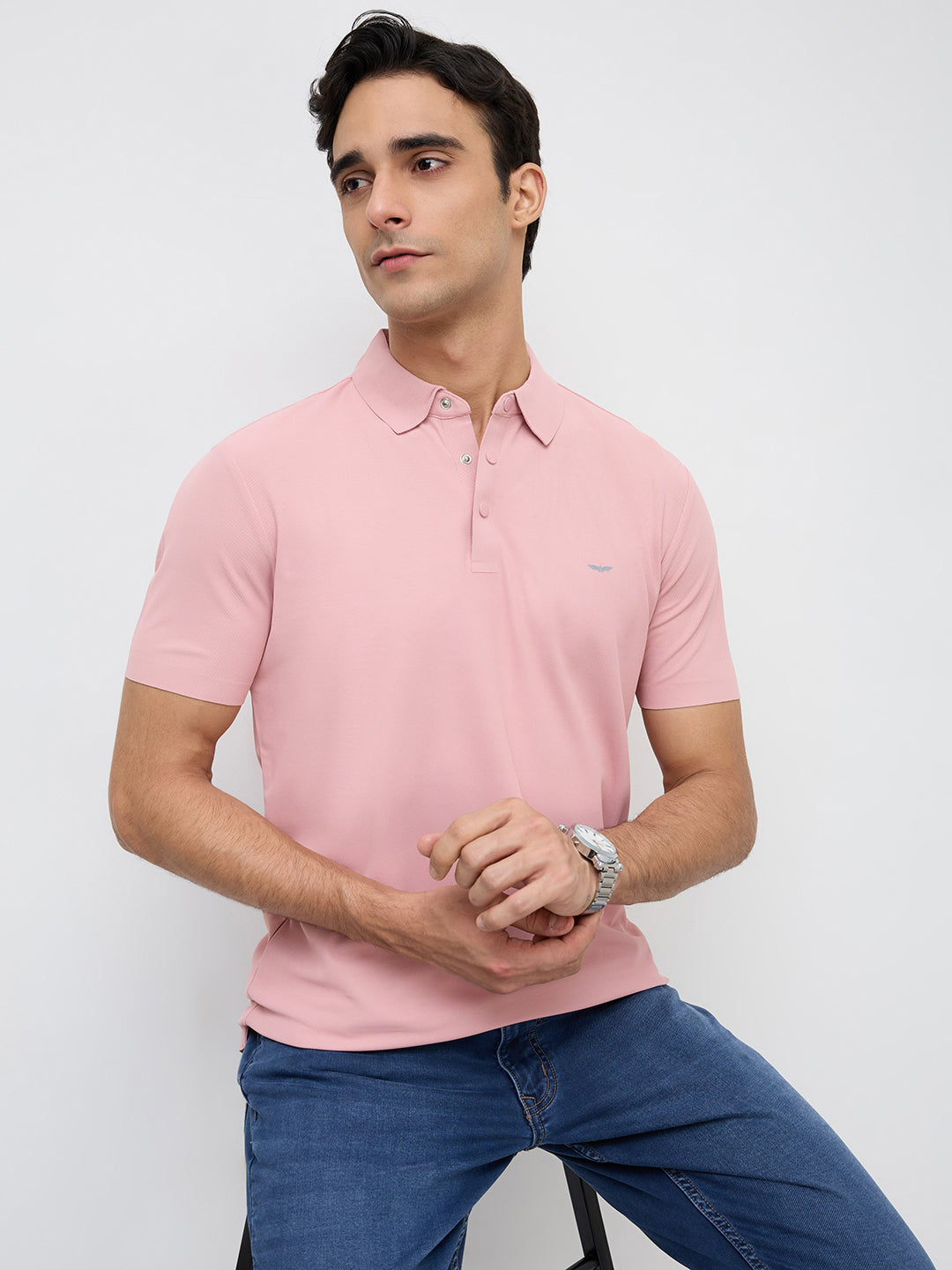 Park Avenue Men Pink Slim Fit Solid Polo Neck Collar T-shirt