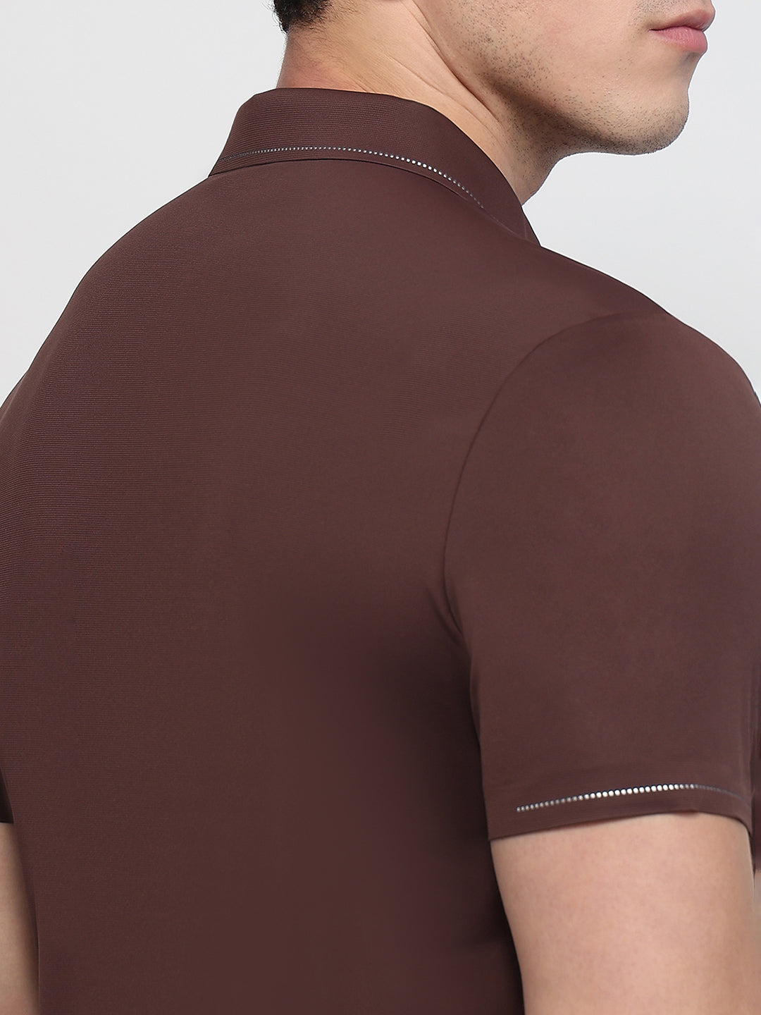 Park Avenue Men Brown Slim Fit Solid Polo Neck Collar T-shirt