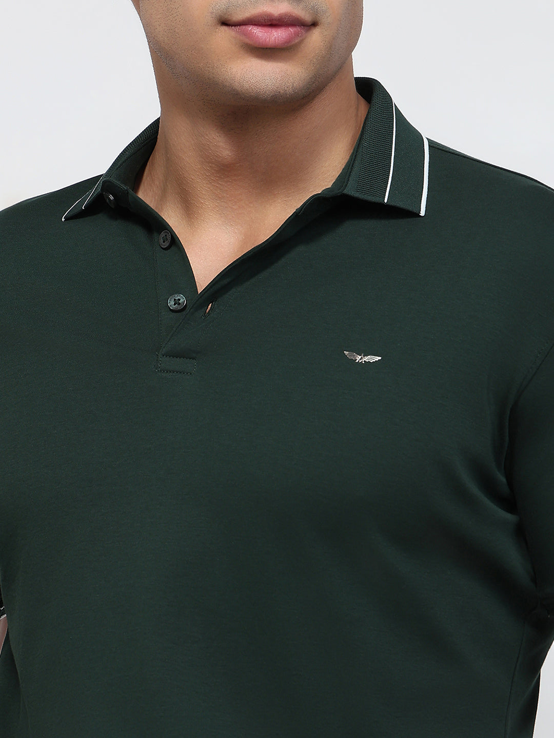 Park Avenue Men Green Slim Fit Solid Polo Neck Collar T-shirt