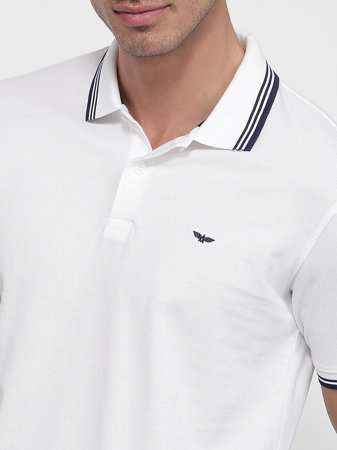 Park Avenue Men White Slim Fit Solid Polo Neck Collar T-shirt
