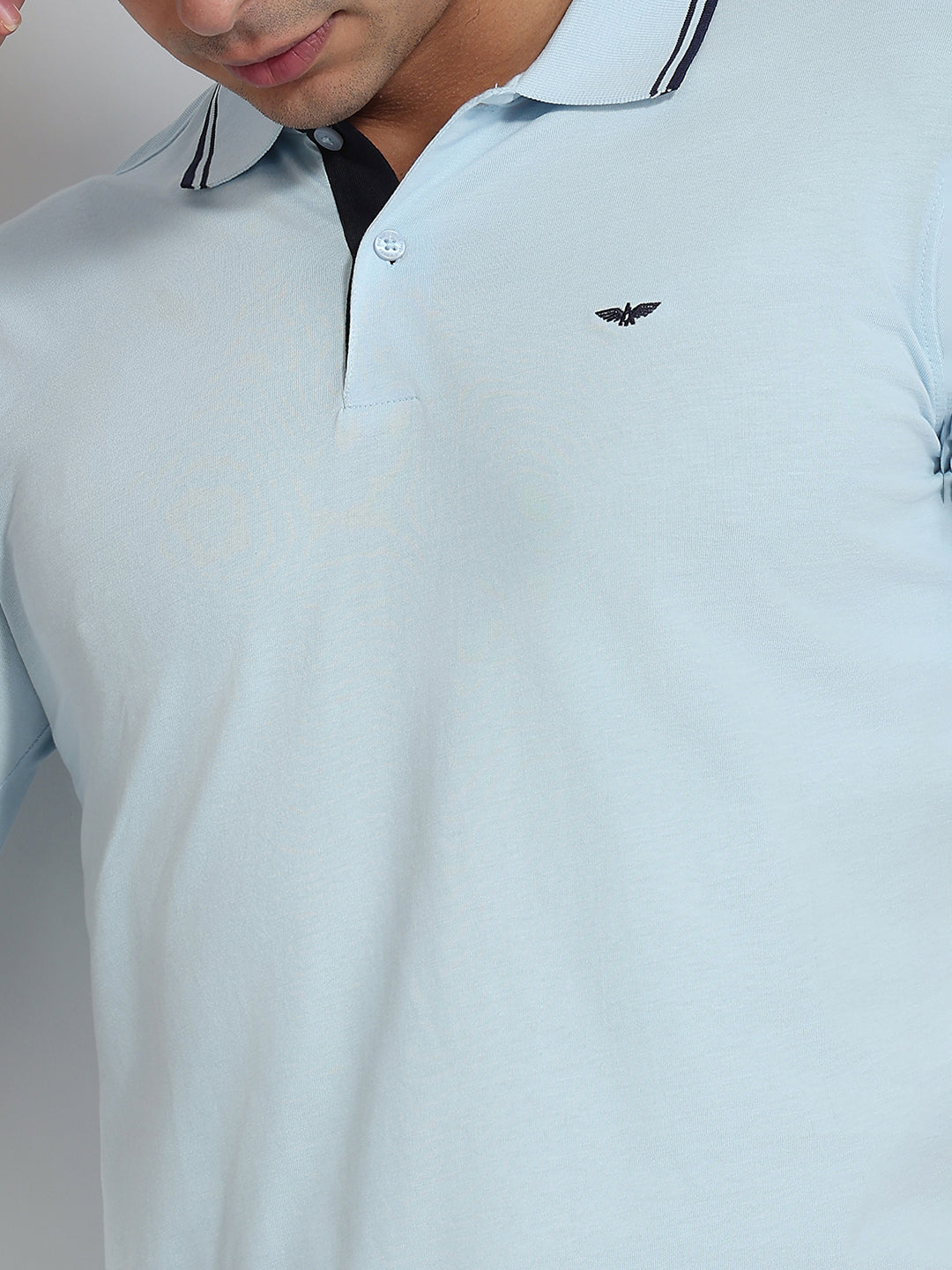 Park Avenue Men Blue Slim Fit Solid Polo Neck Collar T-shirt