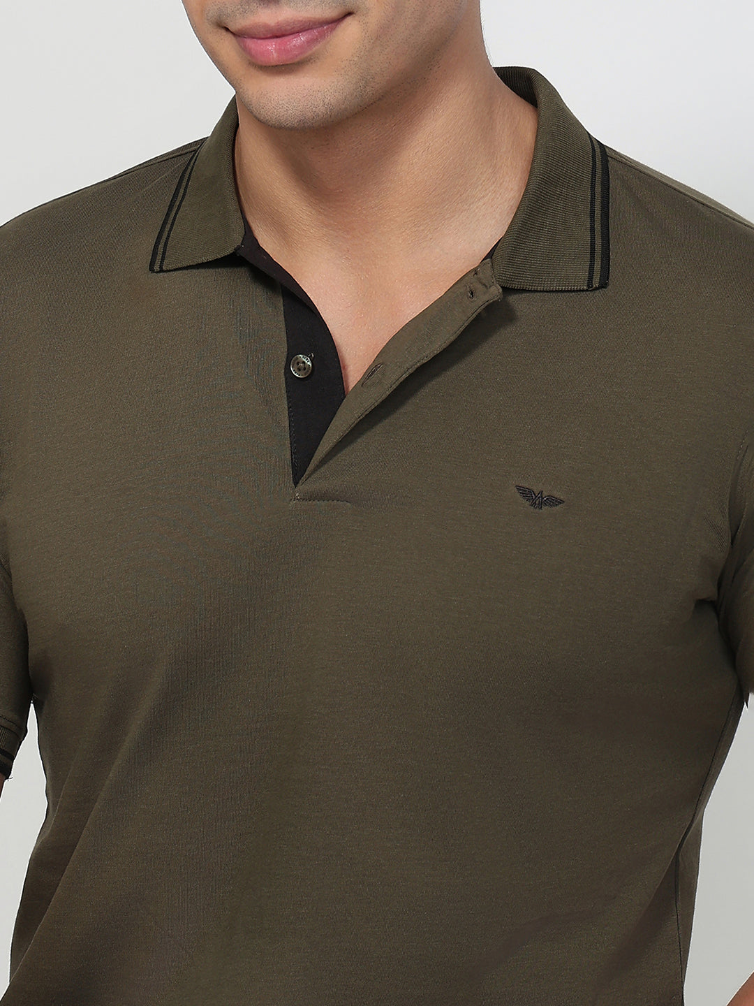 Park Avenue Men Green Slim Fit Solid Polo Neck Collar T-shirt