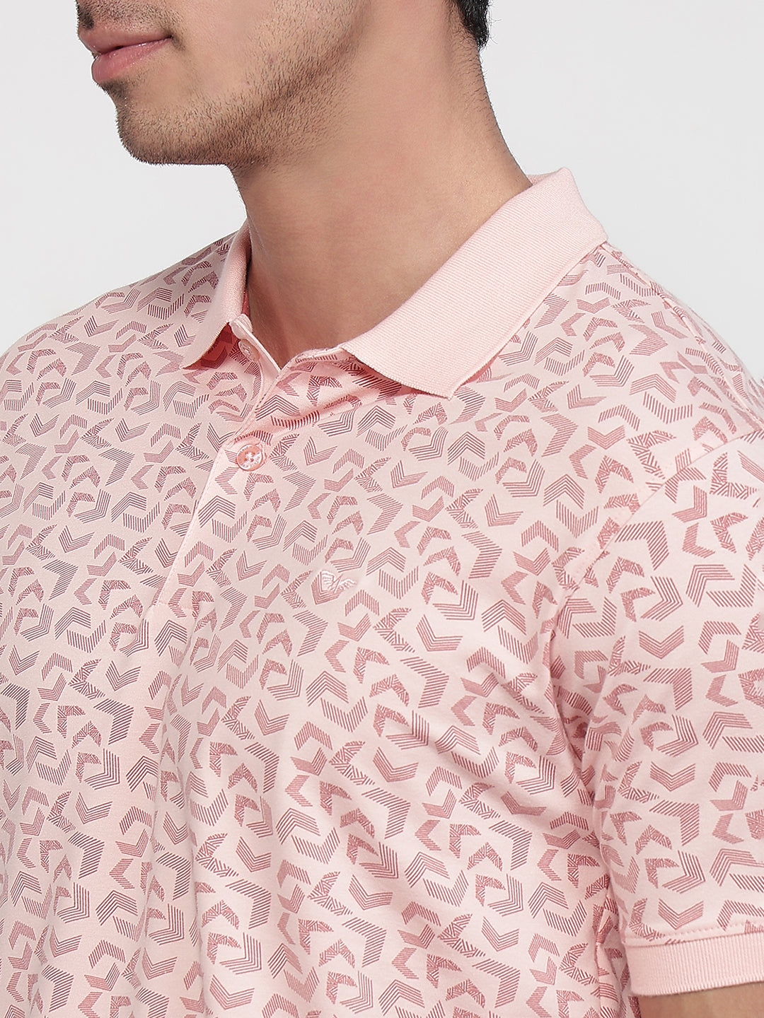 Park Avenue Men Pink Slim Fit Print Polo Neck Collar T-shirt
