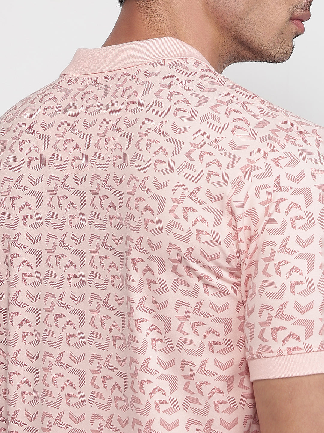 Park Avenue Men Pink Slim Fit Print Polo Neck Collar T-shirt