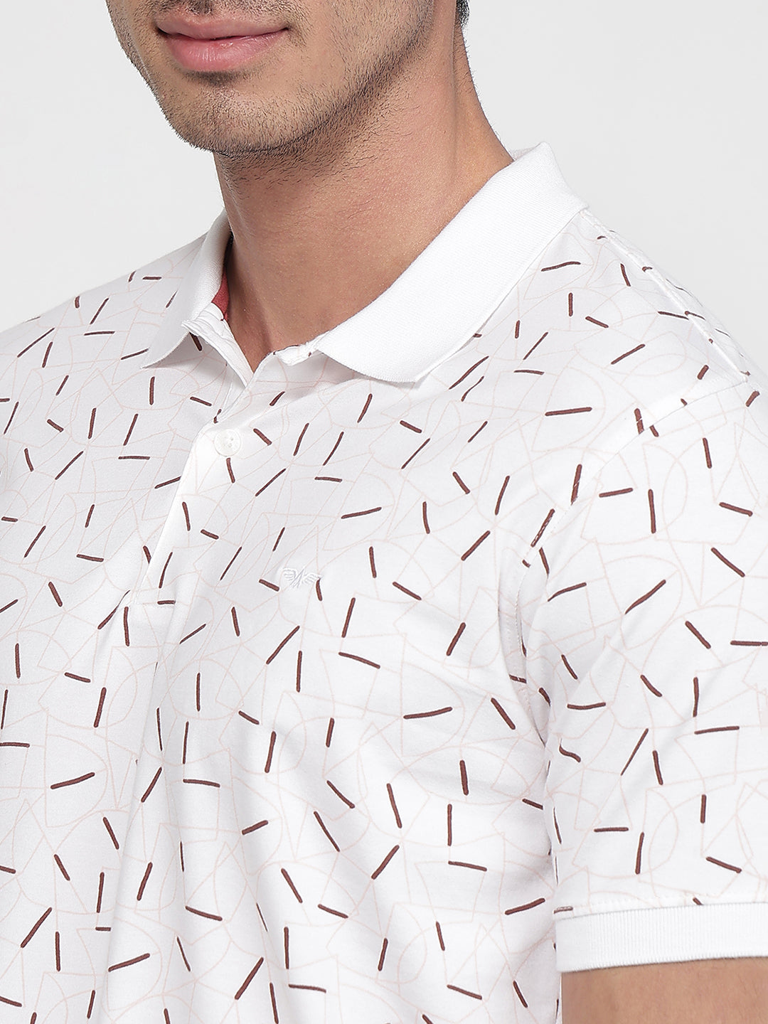 Park Avenue Men White Slim Fit Print Polo Neck Collar T-shirt