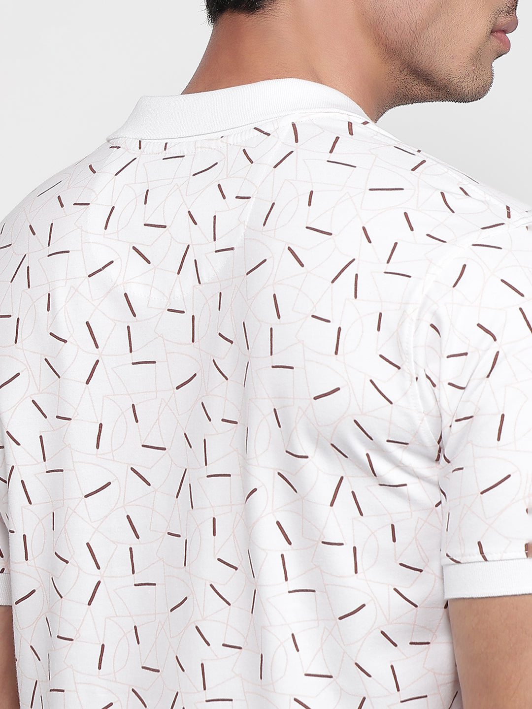 Park Avenue Men White Slim Fit Print Polo Neck Collar T-shirt