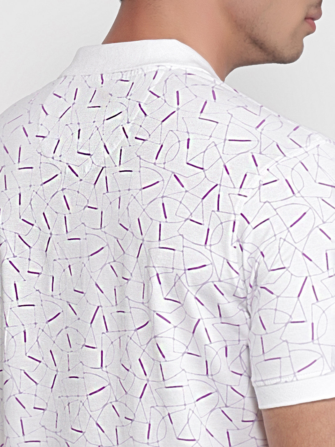 Park Avenue Men White Slim Fit Print Polo Neck Collar T-shirt