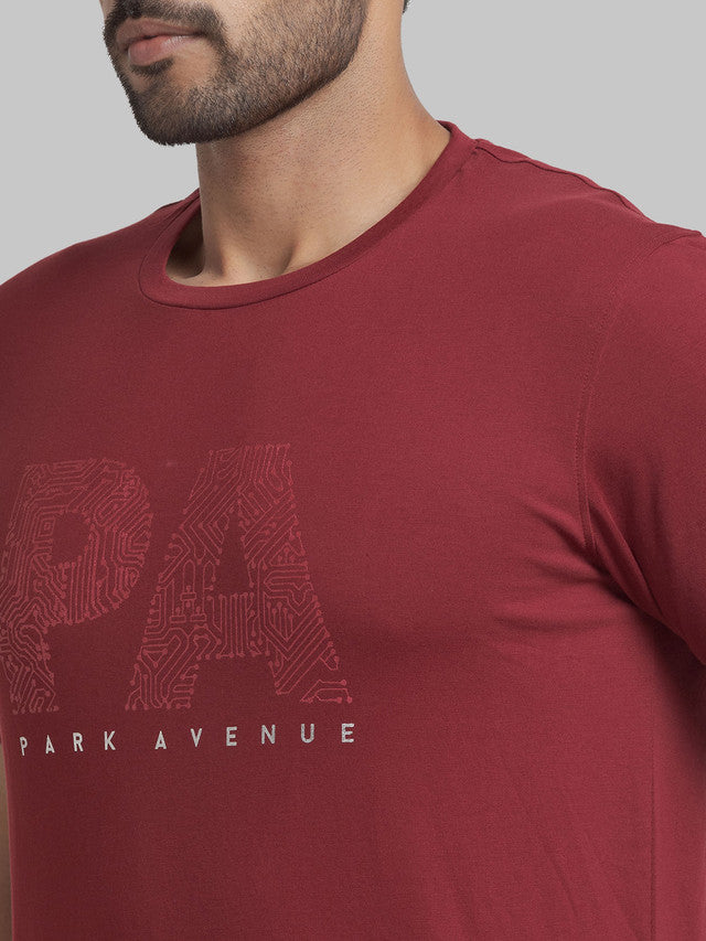 Park Avenue Red Printed Slim Fit Lycra Cotton Blend T-Shirt