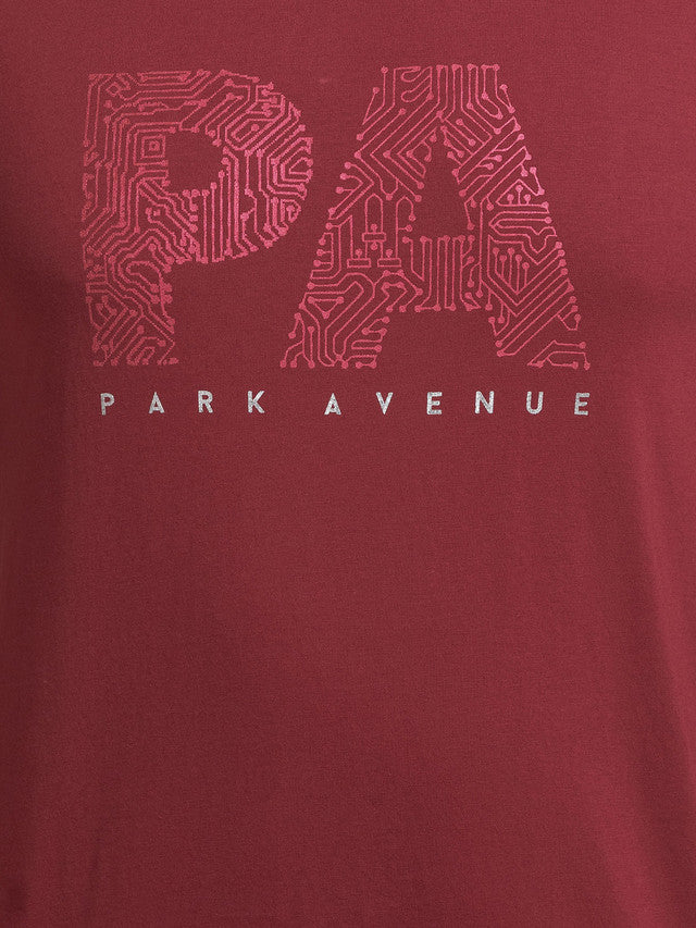 Park Avenue Red Printed Slim Fit Lycra Cotton Blend T-Shirt