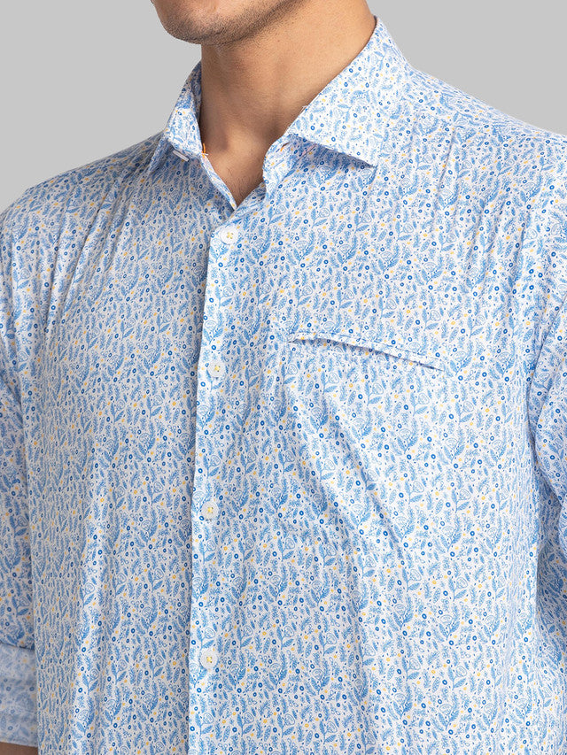 Park Avenue Blue Printed Slim Fit Cotton Casual Shirt