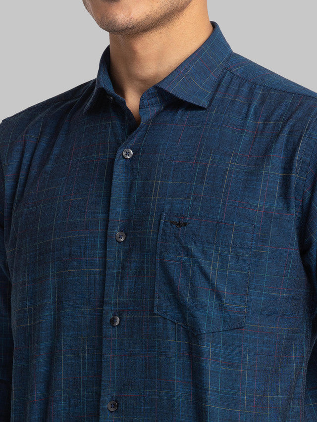 Park Avenue Blue Two Tone Slim Fit Cotton Casual Shirt