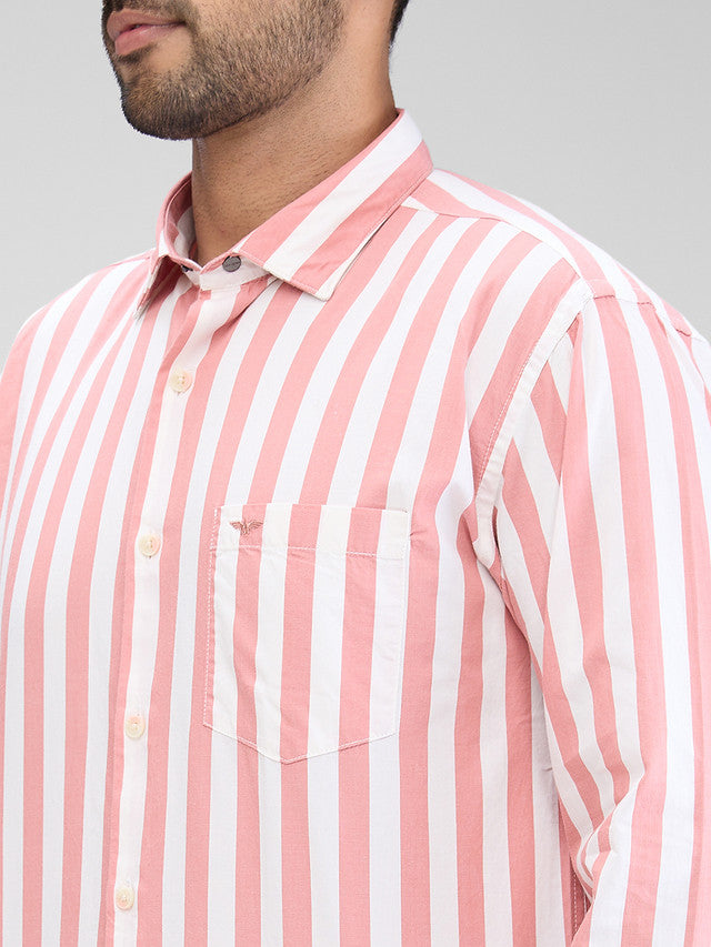 Park Avenue Pink Stripe Slim Fit Cotton Casual Shirt