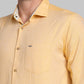 Park Avenue Men Yellow Solid Slim Fit Full Sleeve Cut Away Collar Shirt