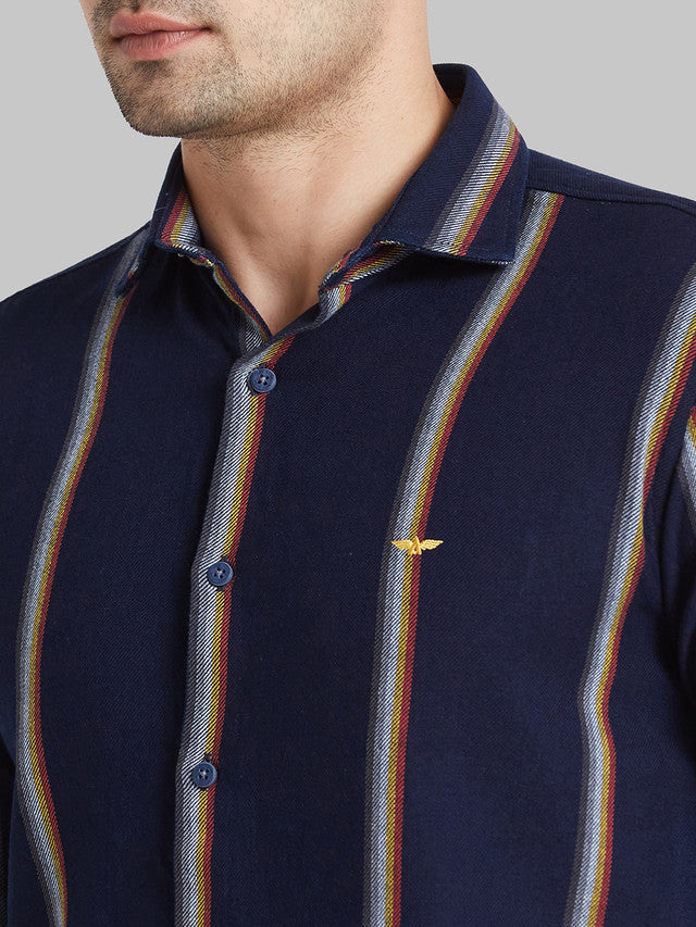 Park Avenue Blue Stripe Slim Fit Cotton Casual Shirt