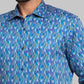 Park Avenue Men Blue Printed Slim Fit Full Sleeve Cut Away Collar Shirt