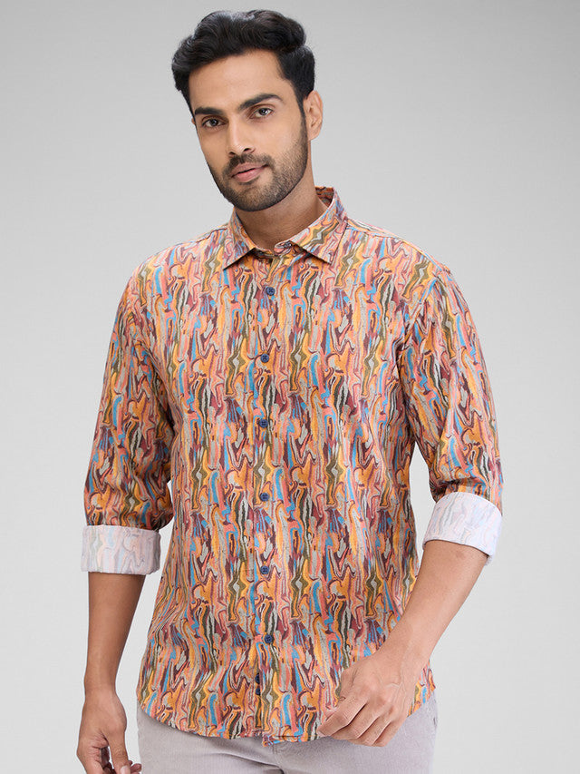 Park Avenue Orange Casual Shirt 