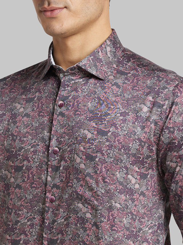 Park Avenue Men Purple Printed Slim Fit Cotton Casual Shirt