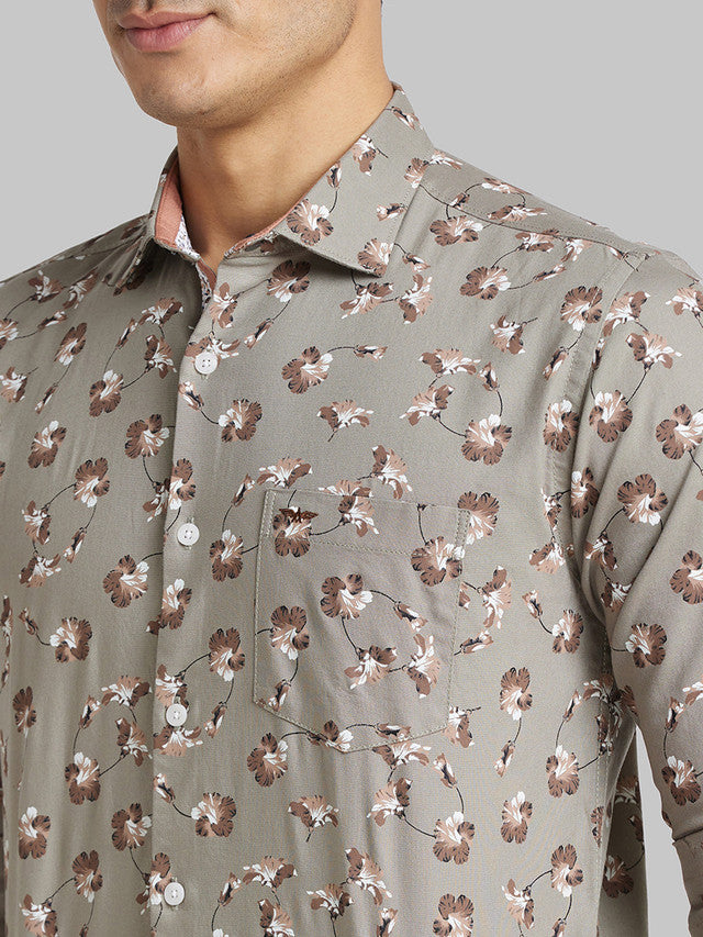 Park Avenue Men Grey Printed Slim Fit Cotton Casual Shirt