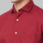 Park Avenue Men Red Solid Slim Fit Full Sleeve Cut Away Collar Shirt