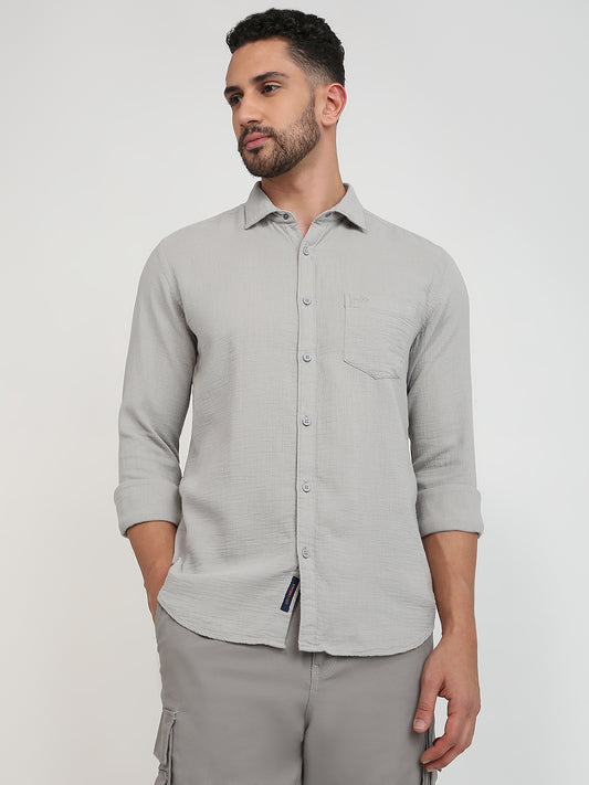 Park Avenue Men Grey Solid Slim Fit Cotton Casual Shirt