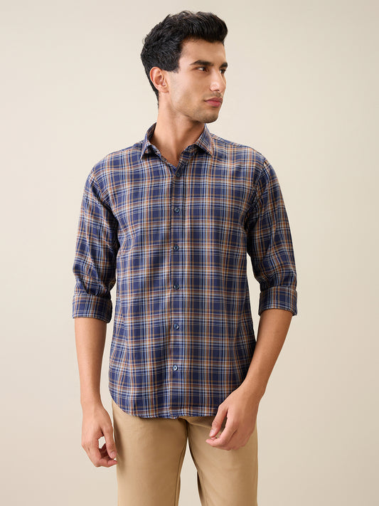 Park Avenue Men Blue Checks Slim Fit Polyester Blend Casual Shirt