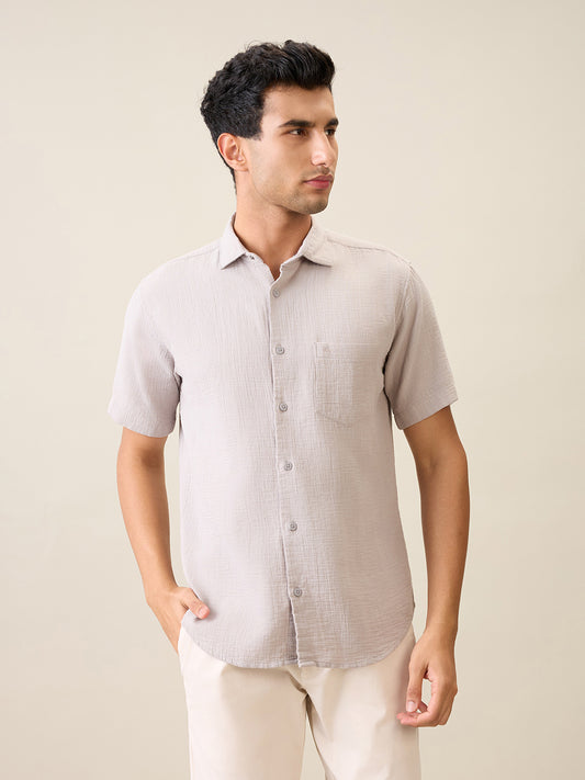 Park Avenue Men Grey Solid Slim Fit Cotton Casual Shirt