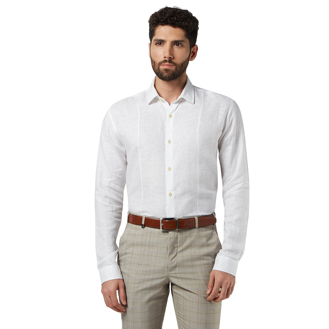 Park Avenue White Chambray Slim Fit Full Sleeve Linen Shirt