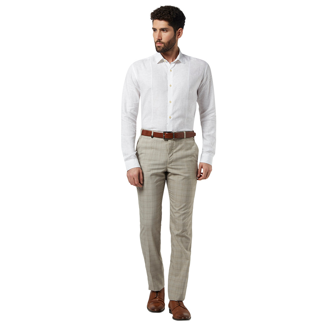 Park Avenue White Chambray Slim Fit Full Sleeve Linen Shirt