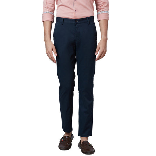 Park Avenue Blue Solid Neo Fit Cotton Blend Trouser