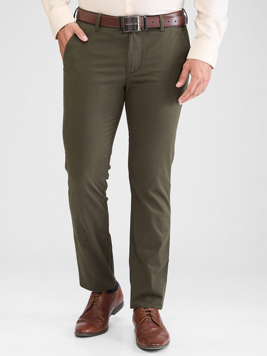 Park Avenue Green Solid Neo Fit Cotton Blend Trouser