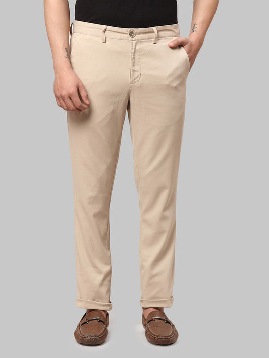 Park Avenue Khaki Solid Neo Fit Cotton Blend Trouser