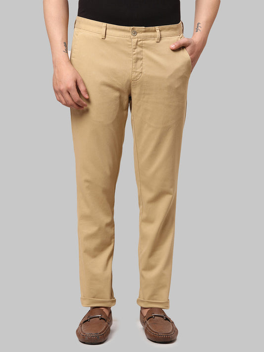 Park Avenue Khaki Solid Neo Fit Cotton Blend Trouser