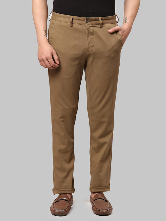 Park Avenue Khaki Solid Neo Fit Cotton Blend Trouser