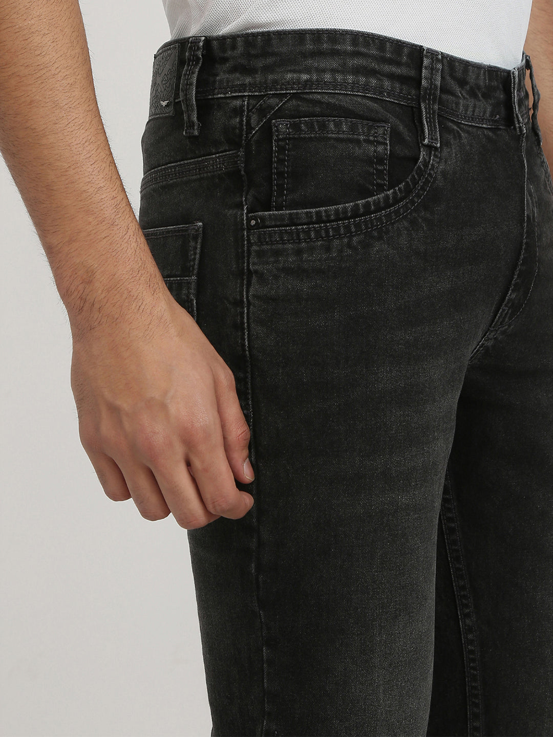 Park Avenue Men Black Solid Super Slim Fit Cotton Blend Jeans