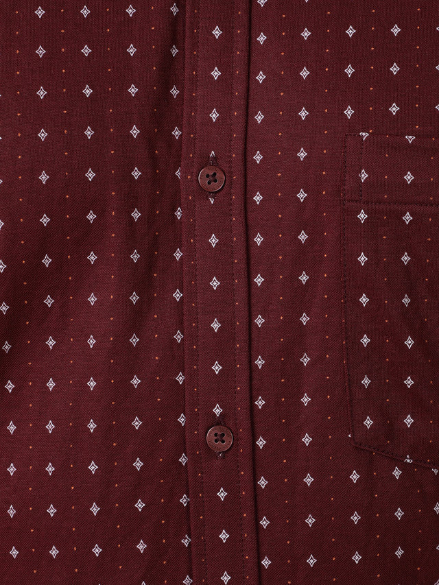 Park Avenue Maroon Printed Slim Fit Cotton Blend Formal Shirt