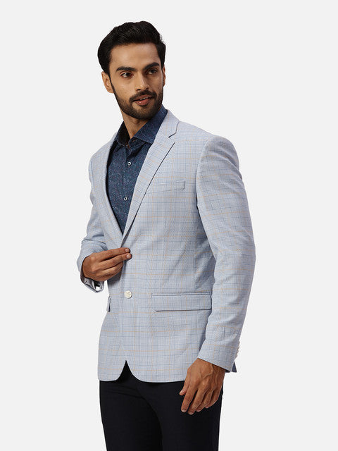 Park Avenue Men Blue Checks Slim Fit Polyester Blend Blazer MyRaymond