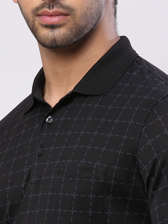 Park Avenue Black Printed Slim Fit Cotton T-Shirt