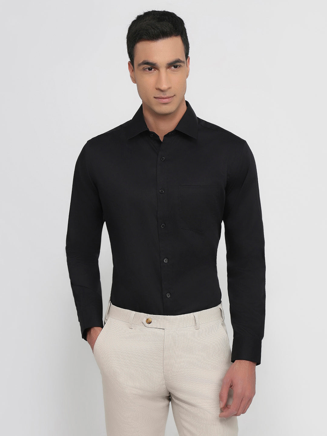 Park Avenue Men Black Regular Fit Structure Formal Shirt