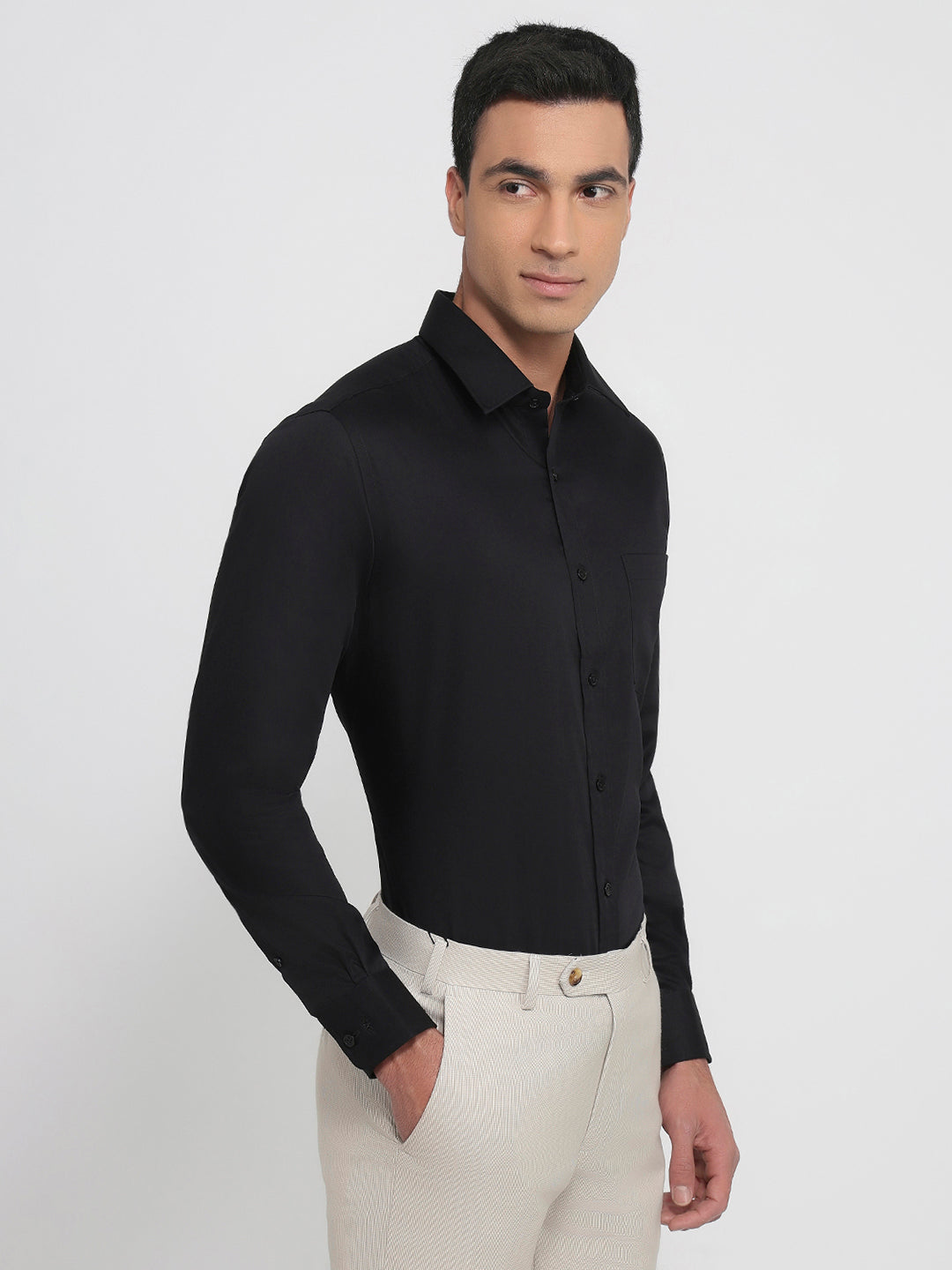 Park Avenue Men Black Regular Fit Structure Formal Shirt