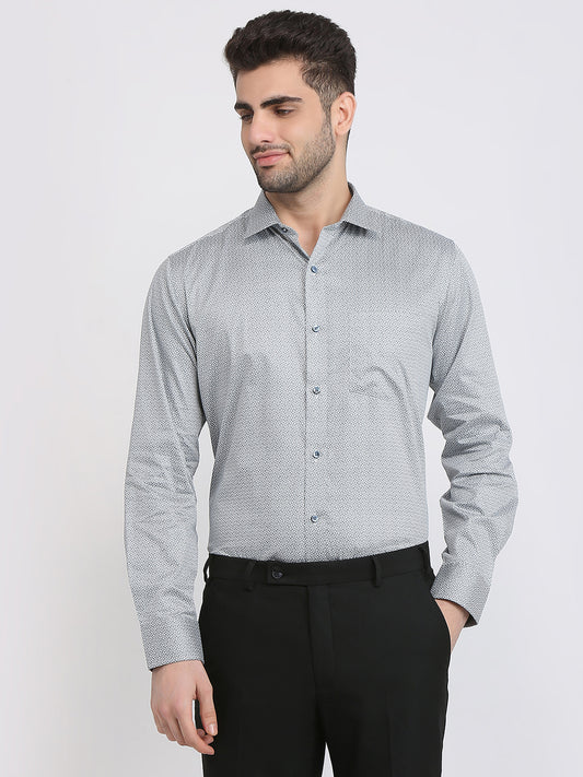 Park Avenue Men Green Printed Regular Fit Cotton Formal Shirt