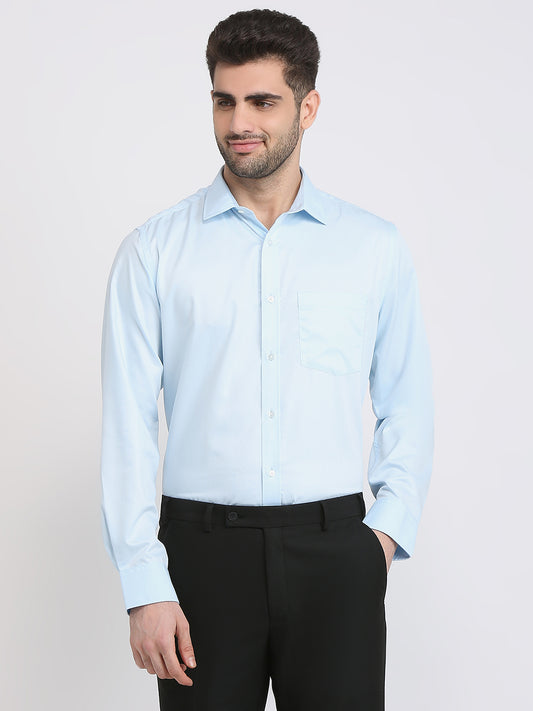 Park Avenue Men Blue Solid Regular Fit Cotton Blend Formal Shirt