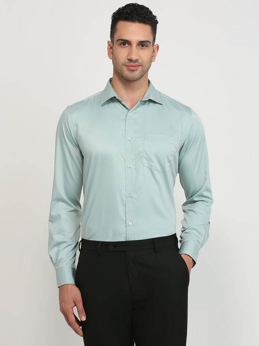 Park Avenue Men Blue Solid Regular Fit Cotton Blend Formal Shirt