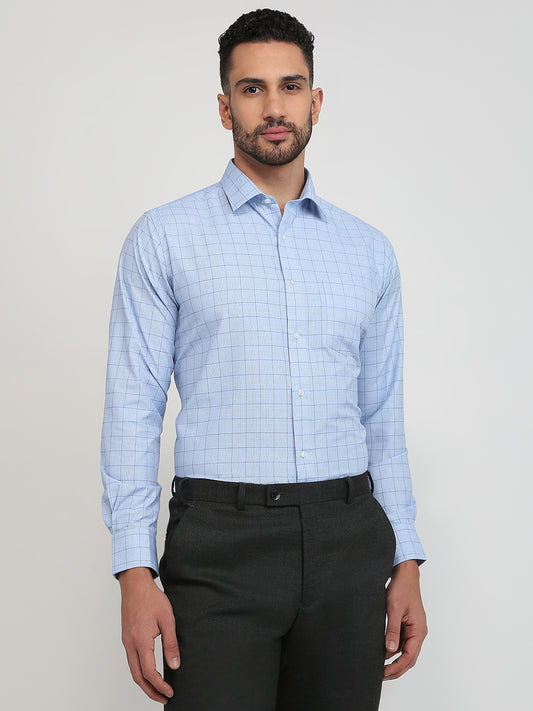 Park Avenue Men Blue Checks Regular Fit Cotton Blend Formal Shirt