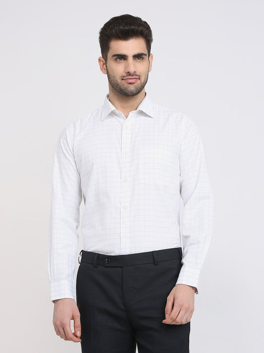 Park Avenue Men White Checks Regular Fit Cotton Blend Formal Shirt
