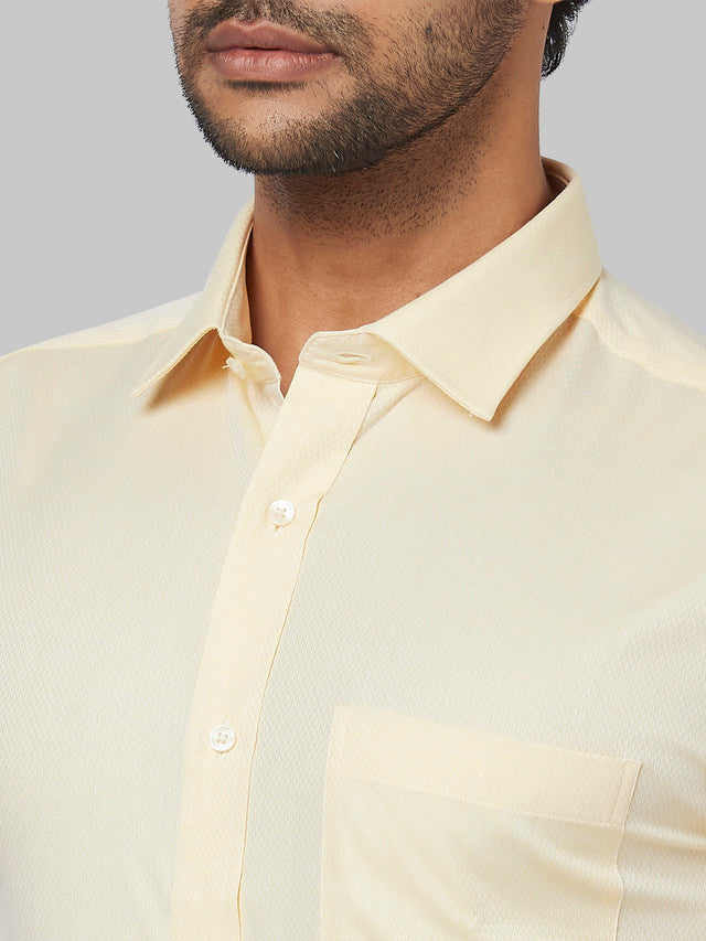 Park Avenue Men Yellow Self Design Regular Fit Half Sleeve Semi Cut Away Collar Shirt